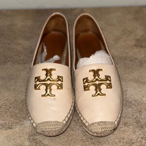 Tory Burch Beige Espadrille Loafers with Gold Logo